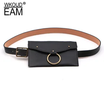 

WKOUD EAM 2020 New Fashion Trendy Belt Bag For Women Solid Metal Ring Imitation Leather Causal Tide Korea Style Belt Female A94