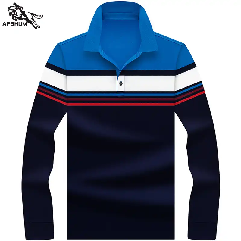 ポロシャツ男性春秋の新品質メンズ長袖ポロシャツステッチストライプトップ若者ビジネスカジュアルポロシャツ8710 ポロ Aliexpress