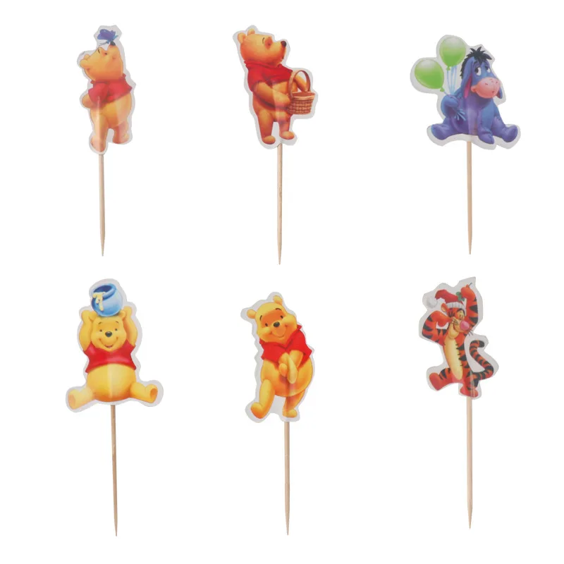 cake toppers 24pcs Винни-Пух, детские украшения на день рождения, одноразовая посуда, бумажные салфетки, чашки, тарелки, Детские принадлежности для вечеринки - Цвет: cake toppers 24pcs