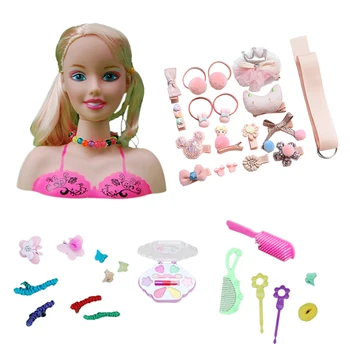 

DIY Girls Doll Deluxe Styling Head Makeup Hairstyle +Children Doll Dressing Pretend Play Kit Hair Accessories Clip Hair Tie Set