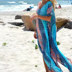 Летнее пляжное платье с принтом, кафтан, саронги, сексуальное шифоновое бикини, купальник, туника, купальный костюм, HO982211