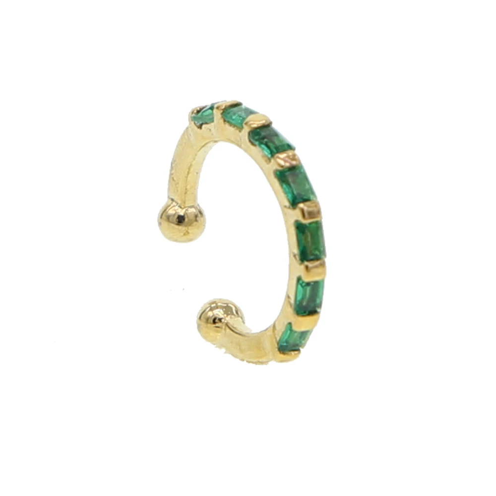 green 1 Pc gold filled 4 colors Colorful Birthstone red green blue white cz cute charm ear cuff clip on earrings women fashion Jewelry - Metal Color: green