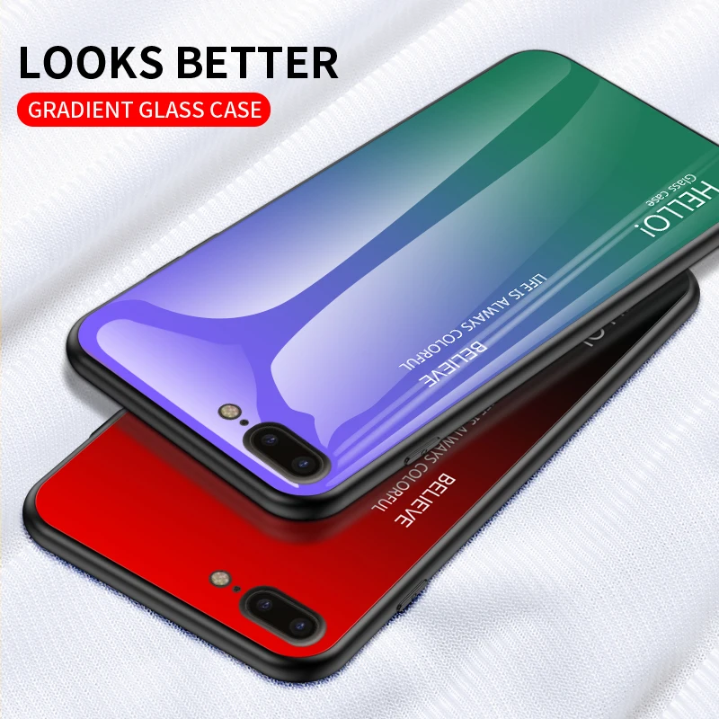 Модный градиентный стеклянный чехол для телефона для Apple iphone 6 6S 7 8 Plus, силиконовый защитный бампер, задняя крышка для телефона