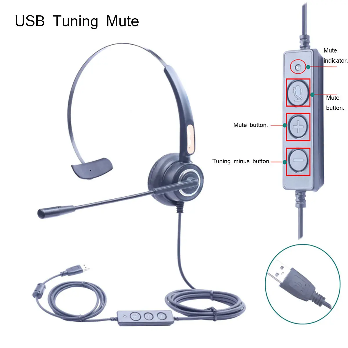 3 5mm USB Headset Handsfree Headphones with Noise Cancelling Mic Adjustable Call Tuning Mute Control for Call Center PC Computer