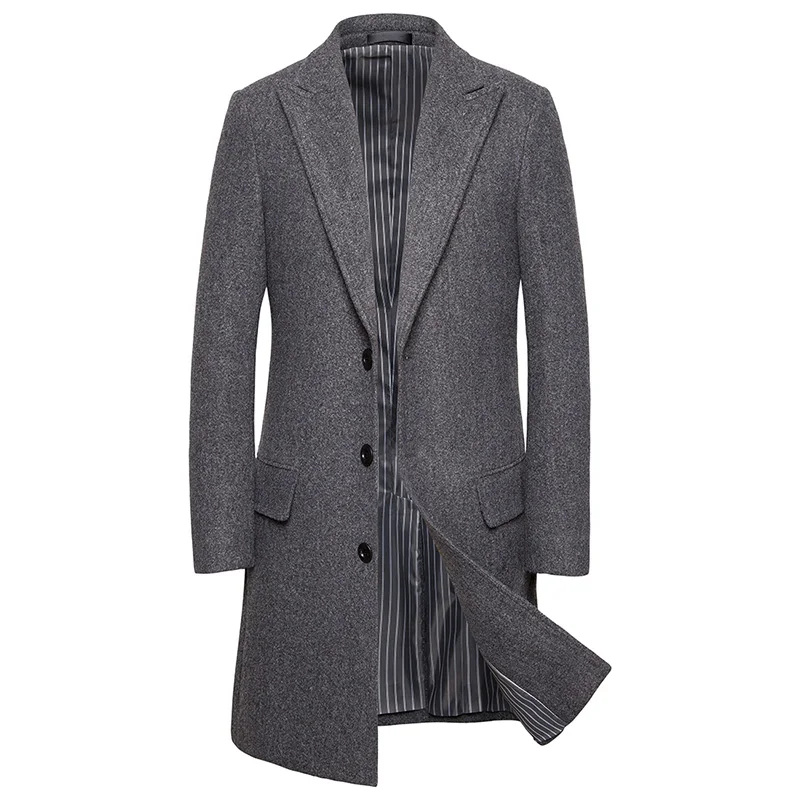 Dark gray 6xl Плюс Размер мужское длинное пальто осень зима Высококачественная шерстяная бушлат Мужская тонкая деловая Повседневная куртка плюс размер M-6XL - Цвет: Dark gray