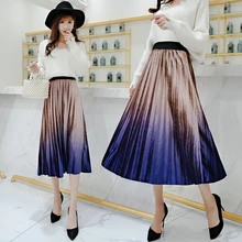 Модная Осенняя Женская шикарная бархатная плиссированная юбка с высокой талией для отдыха, Повседневная Длинная юбка трапециевидной формы, юбки, новые женские юбки