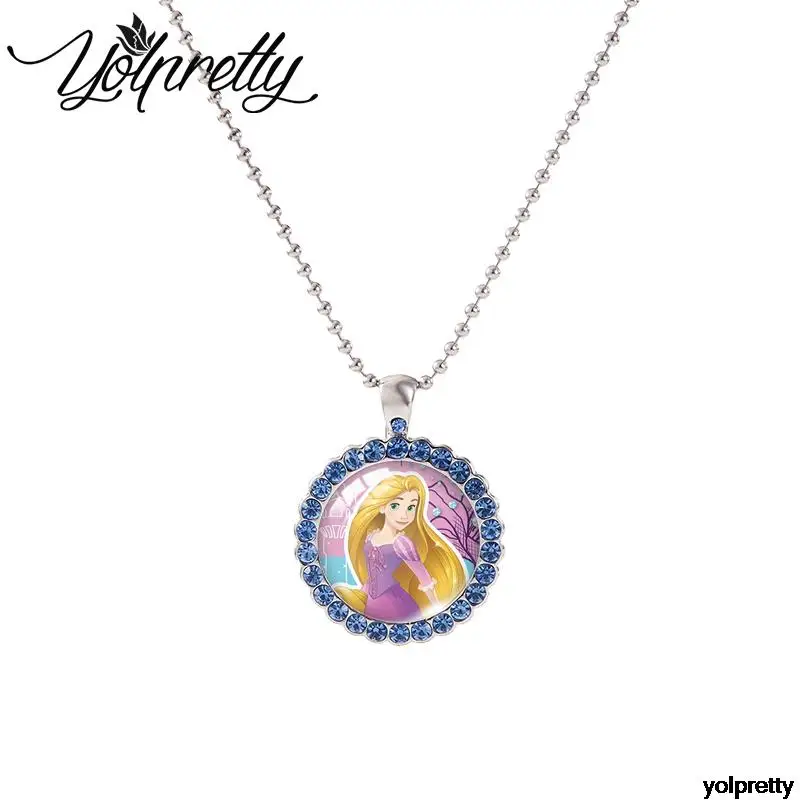 Disney Tangled Rapunzel Round Crystal Necklace Necklace Glass Cabochon