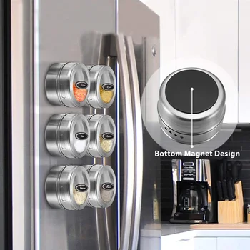 

Magnetic Spice Jar Set With Stickers Stainless Steel Spice Tins Spice Storage Container Pepper Seasoning Sprays Tools 12 Pcs