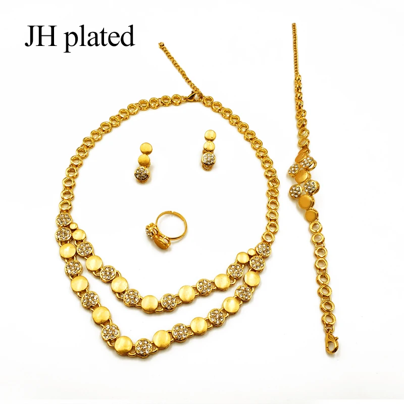 JHplated африканская эфиопская Мода золотого цвета ювелирные изделия женский свадебный подарочный набор индийский женский Ожерелье для подарков серьги кольцо браслет набор