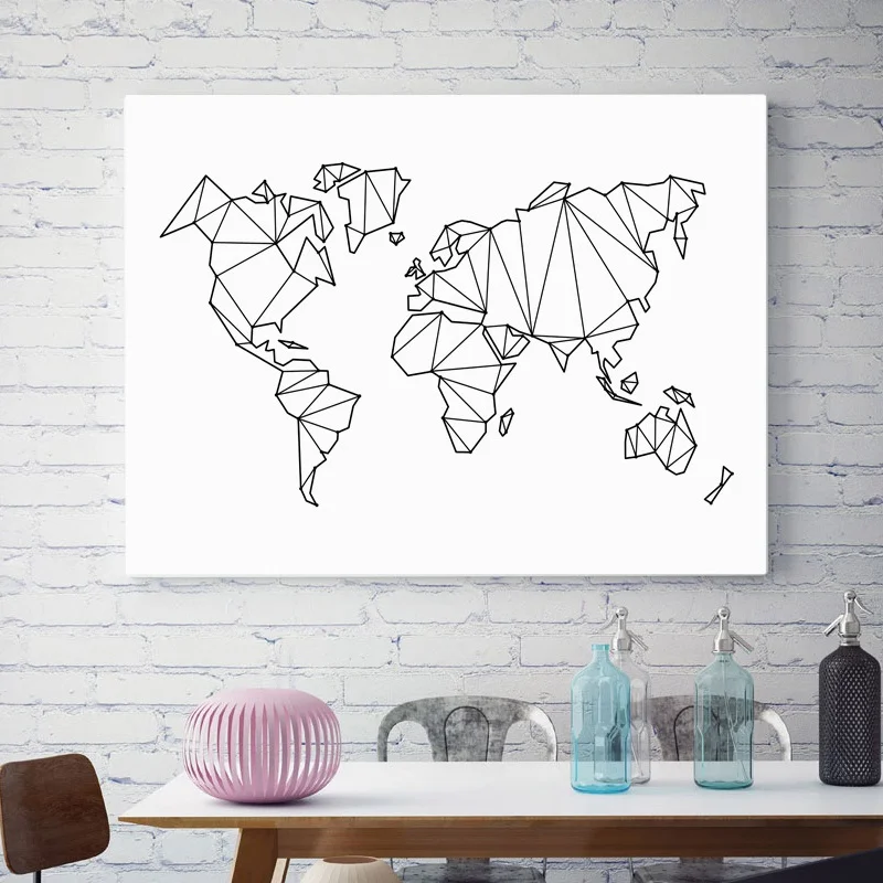 Abstract-Geometric-World-Map-Canvas-Painting-Nordic-Posters-And-Prints-Wall-Art-Print-Black-White-Wall