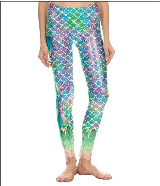 Sexy Femme Pencil Pant 3D printing Mermaid Scale Fins Blood Printed Elastic Slim Fitness Workout cosplay Women Leggings - Цвет: Бирюзовый