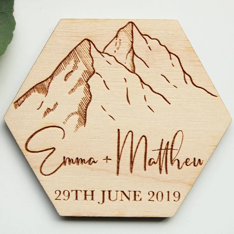  Mountain Wooden Save the Date Magnet Personalised Mountain Wedding Save the DateWood Wedding Invita - 4000129244275