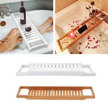 

Bathroom Shelf Bathtub Tray Shower Caddy Bamboo Bath Tub Rack Towel Wine Book Holder Storage Organization Accessories