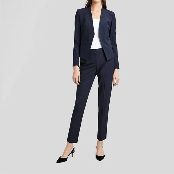 Top Quality Wool Grey/Blue/Black No Button Blazer Top+ Suit Pants- Ol Fall Blazer Pants Suit Set Women