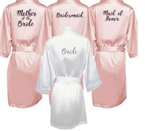 

new bride bridesmaid robe with white black letters mother sister of the bride wedding gift bathrobe kimono satin robes