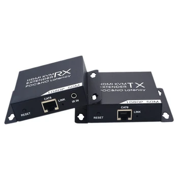 

50M HDMI KVM Extender HD 1080P CAT6 CAT6A TX and RX IR Remote Support USB Mouse Keyboard POC Power Supply US Plug