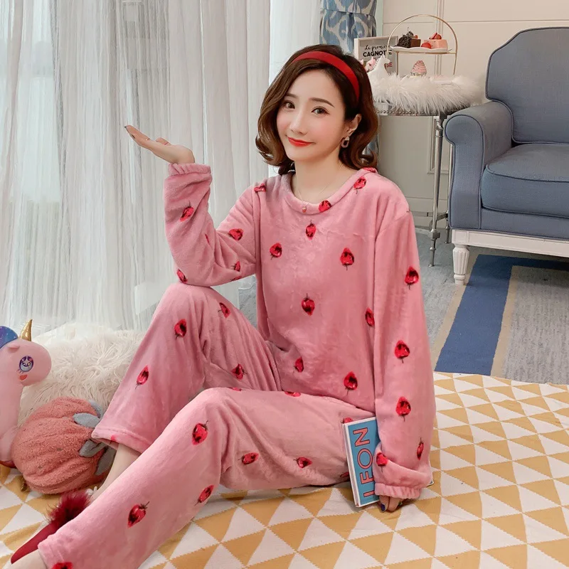 

210G New Style Pajamas Women's Flannel Cute Sweet Tracksuit Coral Velvet Loose-Fit Korean-style GIRL'S Two-Piece Set