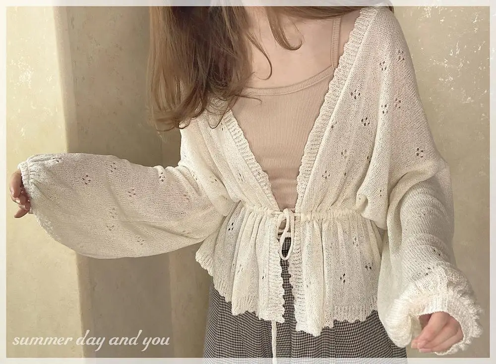Vintage Tie Front Cardigan Women 