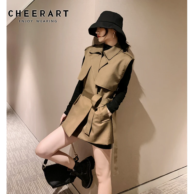 CHEERART куртка без рукавов женский жилет пальто осень жилет без рукавов Блейзер Женский Свободный Тренч жилет осень