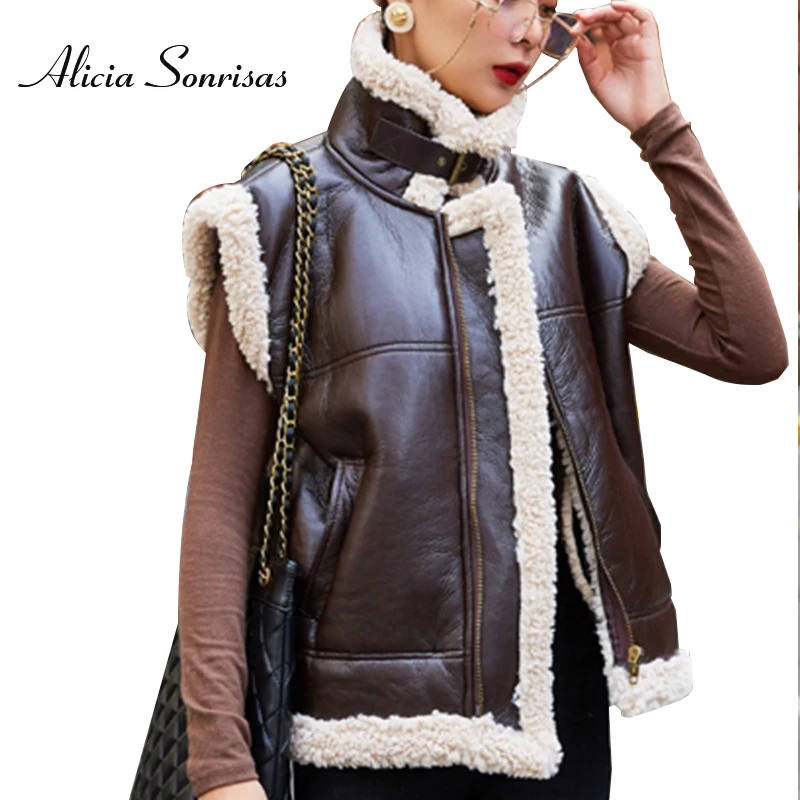 

DBYcool Winter Lamb Fur Vest Women 2019 New Loose Pu Fur Sheepskin Short Motorcycle Thick Warm Vest 6454546