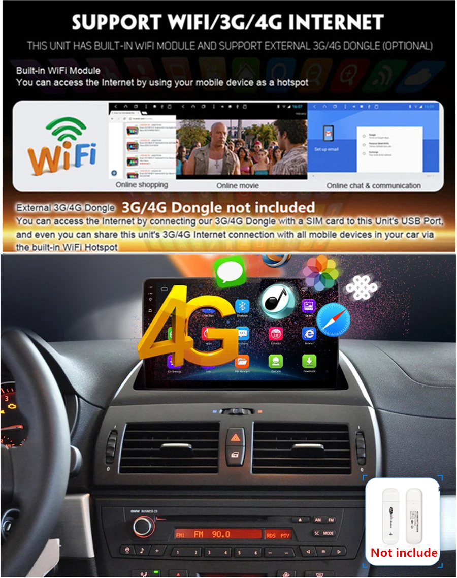  For BMW X3 E83 2004-2012 9'' Car Stereo Radio Android 9.1 Quad-core RAM 1GB ROM 16GB GPS WIFI 3G 4G
