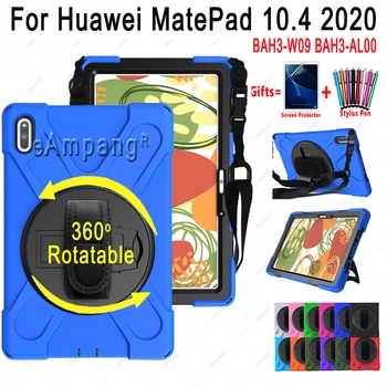 

Hand Shoulder Strap Case for Huawei MatePad 10.4 2020 BAH3-W09 BAH3-AL00 Kids Safe Shockproof 360 Rotable Tablet Cover with Rope