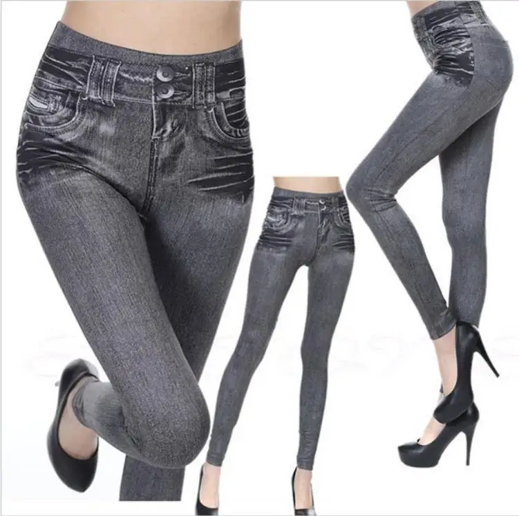 Эластичные тонкие леггинсы, сексуальные имитирующие джинсы, обтягивающие джеггинсы, обтягивающие штаны, большие размеры, горячая Распродажа