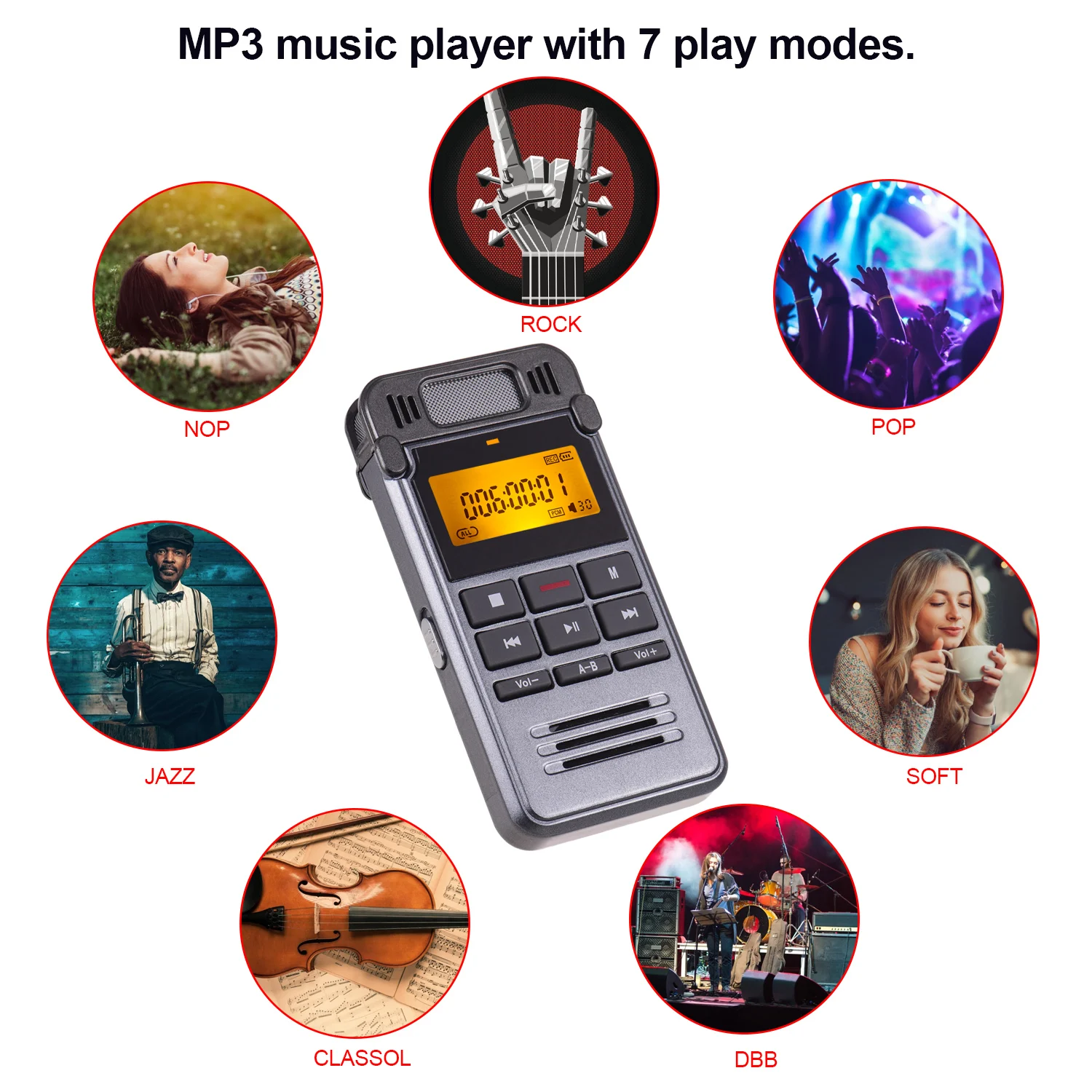 Цифровой диктофон MP3 музыкальный плеер однокнопочная запись голосовая поддержка запись монитор Запись 8 Гб