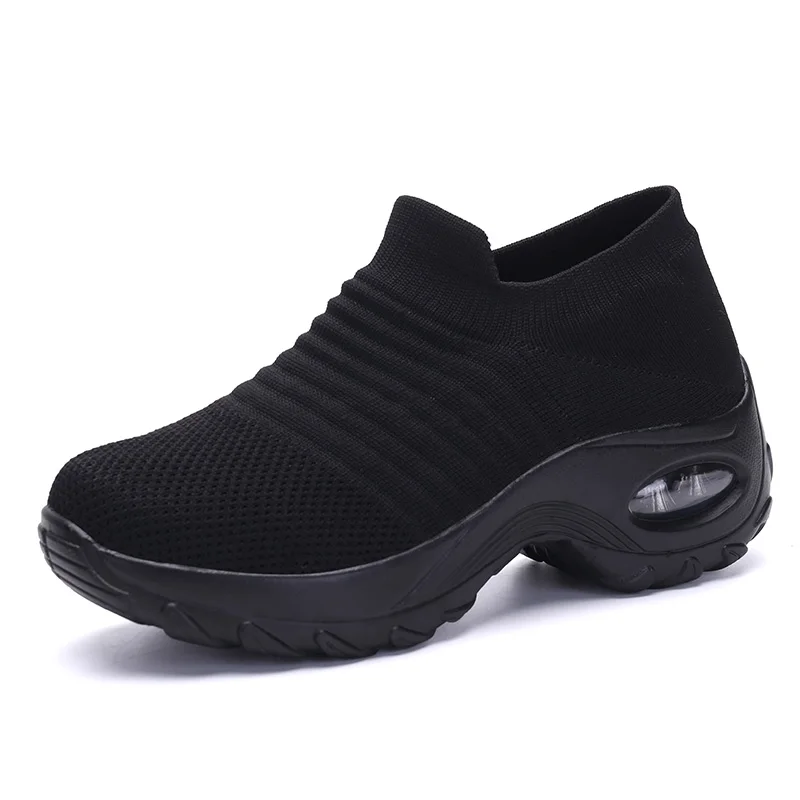 full black EOFK/Женская обувь на платформе; коллекция года; модная Осенняя женская обувь на плоской подошве; повседневная обувь черного цвета на толстой подошве; обувь для танцев без застежки - Цвет: full black