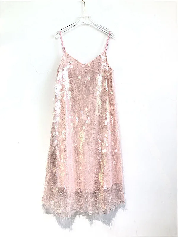 

Summer New Crystal Transparent Sequin Pink Lace Dress Fairy Sweet Girls Beach Party Sexy Shiny Vestido Dresses Mujer Vadim