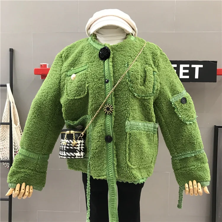 Куртка осень и зима мех один зерна мех ягненка имитация короткая меховая накидка