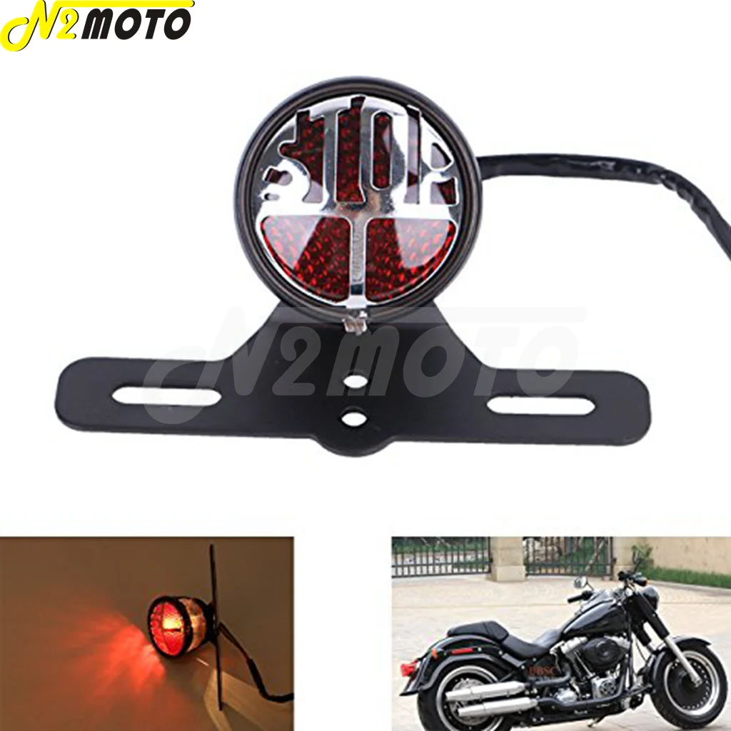 Motorcycle LED Retro Tail Brake Stop License Plate Light Harley chopper Cafe BLK