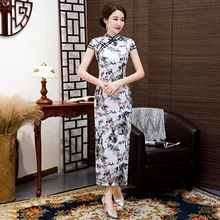 Китайские классические платья для женщин элегантные негабаритных Cheongsam Мандарин Воротник Тонкий Vestidos M-4XL лето цветочный принт Qipao