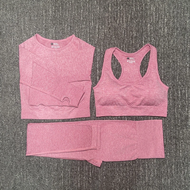 

Seamless Women 2/3/5PCS Yoga Set Workout Sportswear Gym Clothing Fitness Long Sleeve Crop Top High Waist Leggings Sports Suits