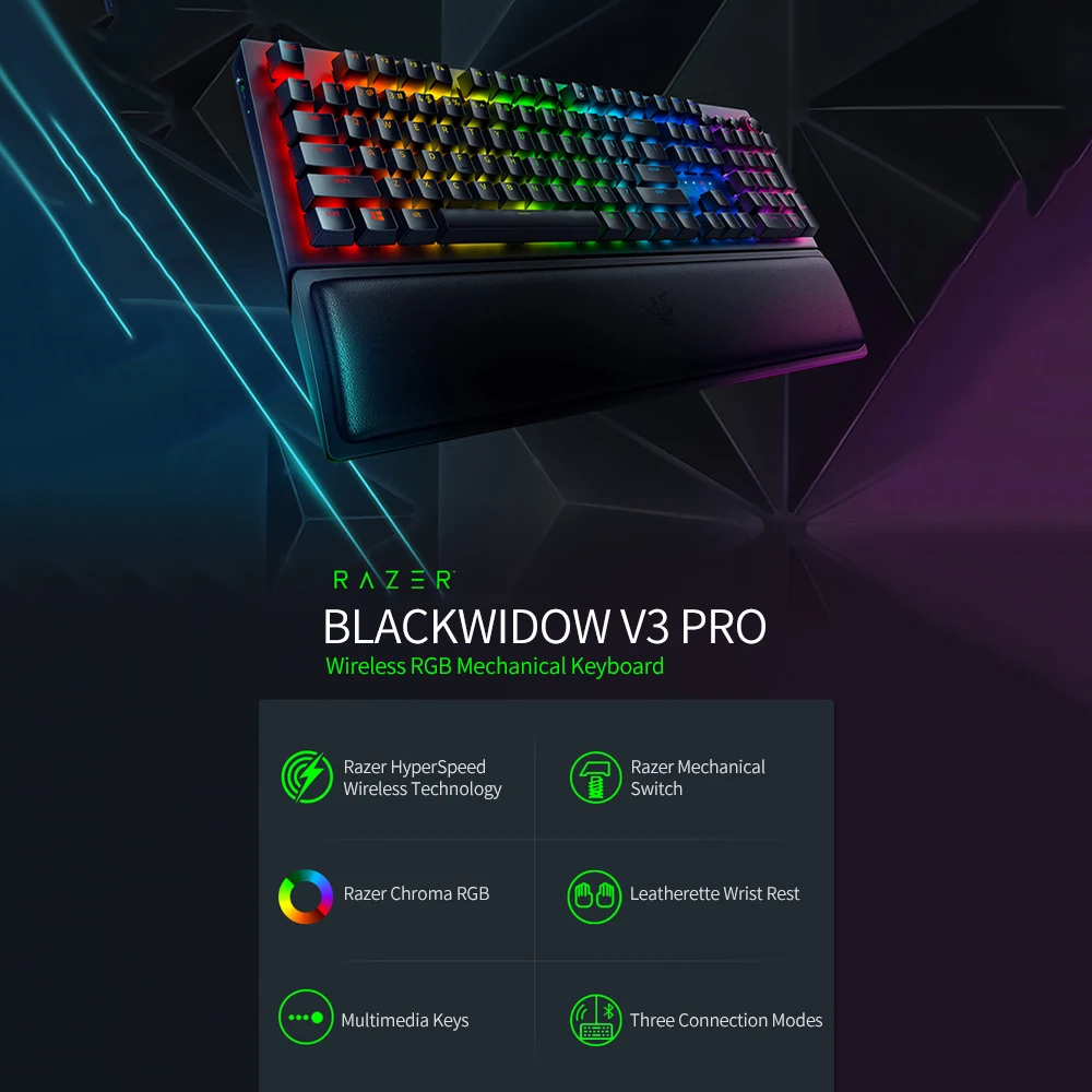 Blackwidow v3  pro-ワイヤレスゲーミングキーボード,RGBクローザー,照明付きメカニカルキーボード,グリーン,イエロー,メカニカルスイッチ