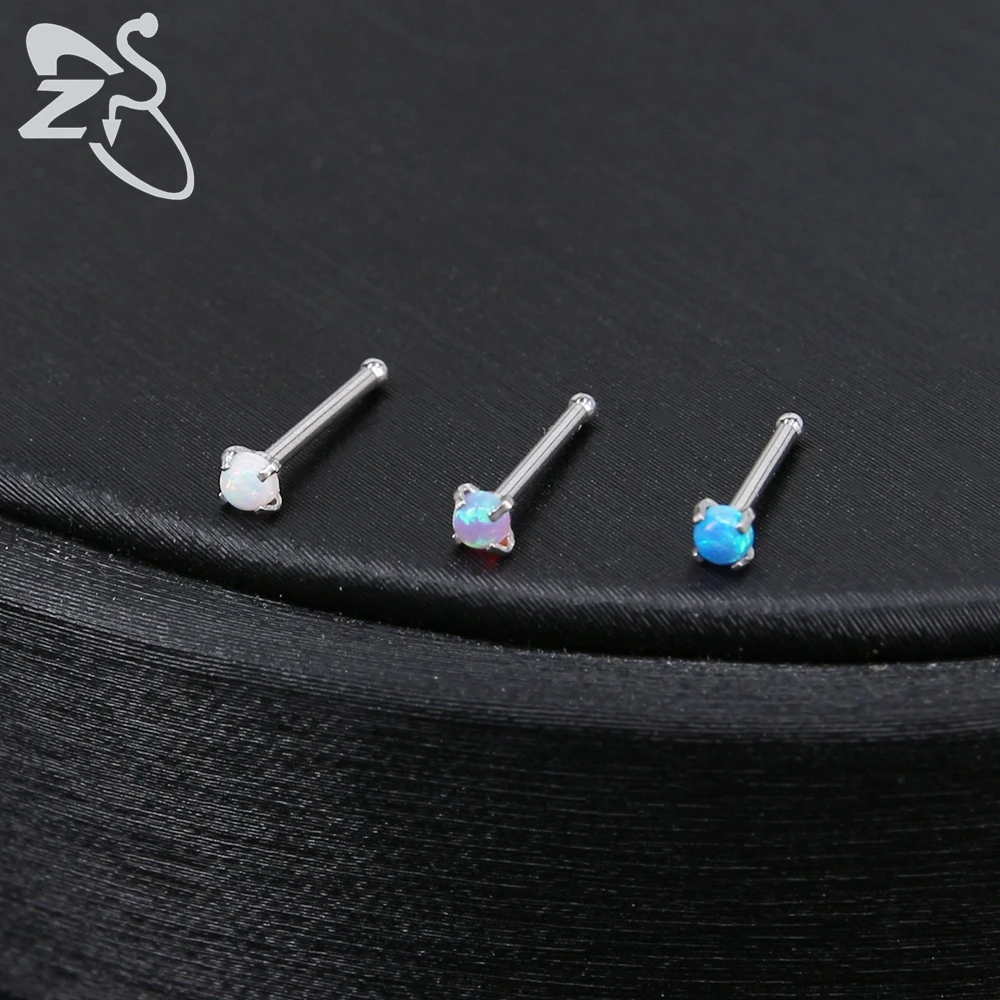 ZS 3-5pcs/Lot Stainless Steel Nose Stud Set Colorful Opal Nose Studs 3MM Nose Piercings L Shape Nostril Piercing Jewelry 20G
