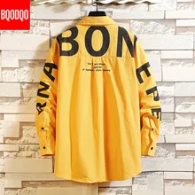 Белая рубашка в стиле милитари для мужчин с длинным рукавом, хлопковые свободные осенние модные уличные повседневные мужские зимние рубашки с буквенным принтом