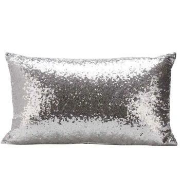 

Rectangle Pillowcase,Solid Color Glitter Sequins Throw Pillow Case Cafe Home Festival Decor Car Sofa Cushion Covers (Silver)