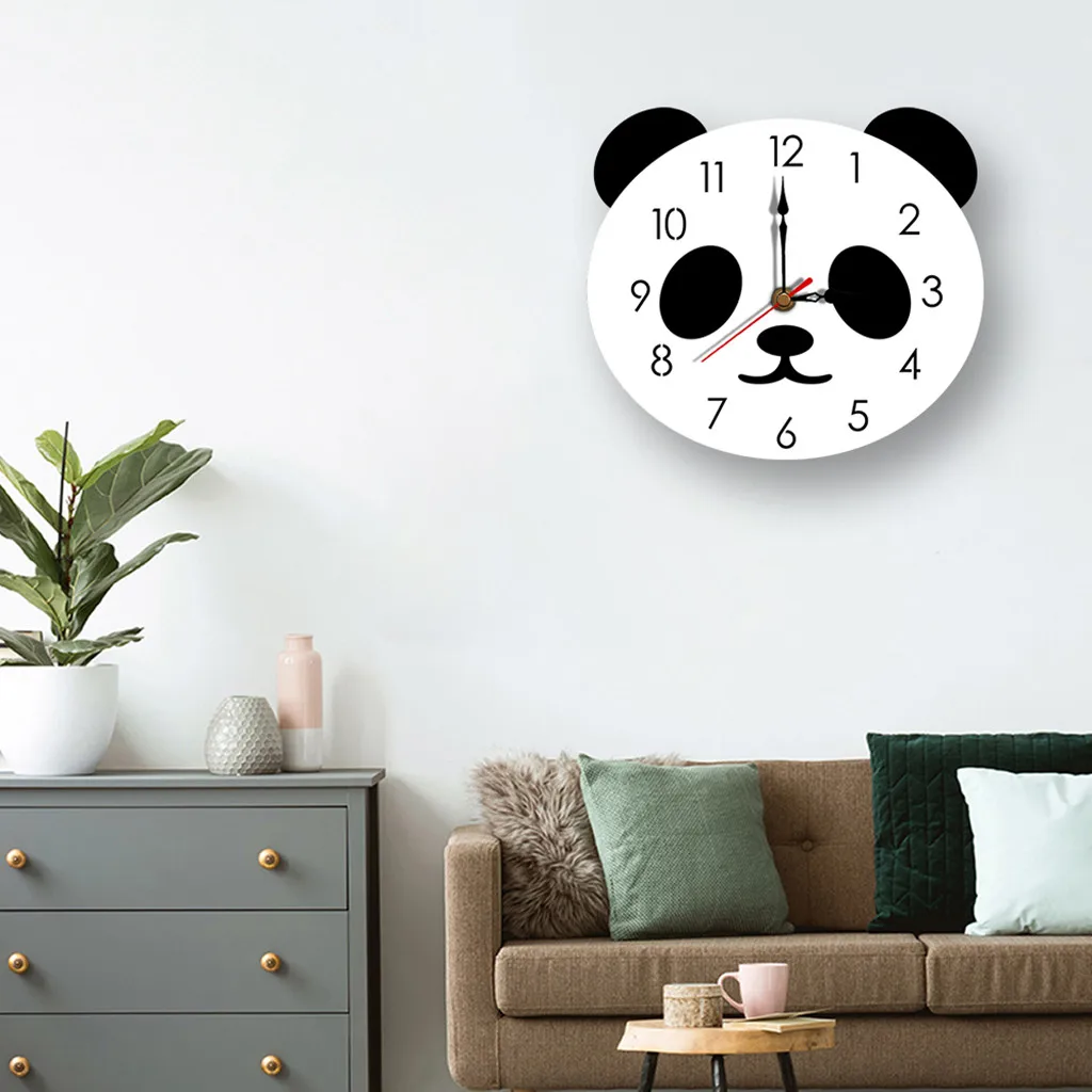 Amecor креативные настенные часы с изображением панды из мультфильма тишина акриловые детские комнаты декор милые европейские минималистичные деревянные часы#45