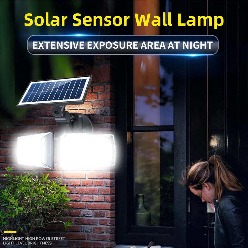 80LED Solar Light Dual Head Solar Lamp PIR Motion Sensor Spotlight Waterproof Outdoor Adjustable Angle For Garden Wall Beloved