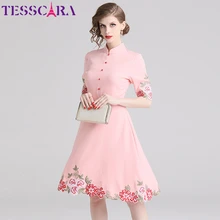 TESSCARA, женское осеннее элегантное платье с вышивкой, Женские Дизайнерские Вечерние Платья с цветочным рисунком, высокое качество, китайский стиль, коктейльное платье