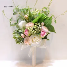 Bridesmaid Bouquet Pompom Eucalyptus Leaf Wedding Supplies Wedding Bouquet Artificial Silk Crabapple Flower SPH018