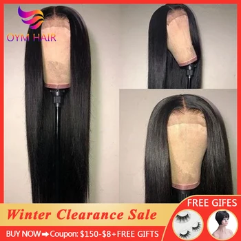 

OYM HAIR Brazilian Straight Lace Closure Wigs Pre Plucked Hairline With Baby Hair 150% Density Remy Human Hair 4x4 Closure Wigs