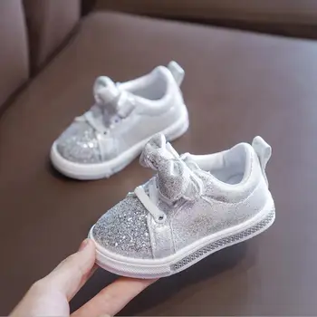 

Children Baby Girls Boys Bling Sequins Bowknot Crystal Run Sport Sneakers Shoes