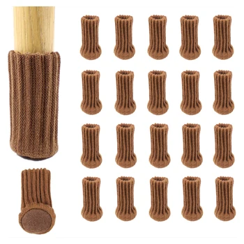 

24pcs Chair Leg Socks Round Bottom Knitted Home Decor Furniture Cover Stitching Non Slip Floor Protector Caps Reusable Elastic