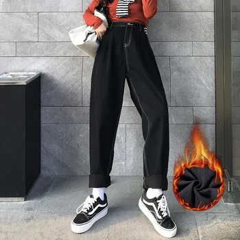 

GUUZYUVIZ Jeans Woman Plus Size Jean Femme High Waist Denim Pants Ladies Velvet Winter 2019 Thicken Casual Loose Vintage