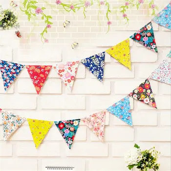 

12pcs Vintage Flower Print Flags DIY Paper Bunting Flags Birthday Party Wedding Festival Pennant String Banner Buntings