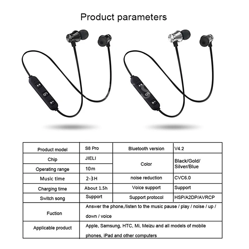 metal bluetooth 4.2 Magnetic Wireless Headpset with Microphone Sports Running Stereo Headset for Android IOS smart phone