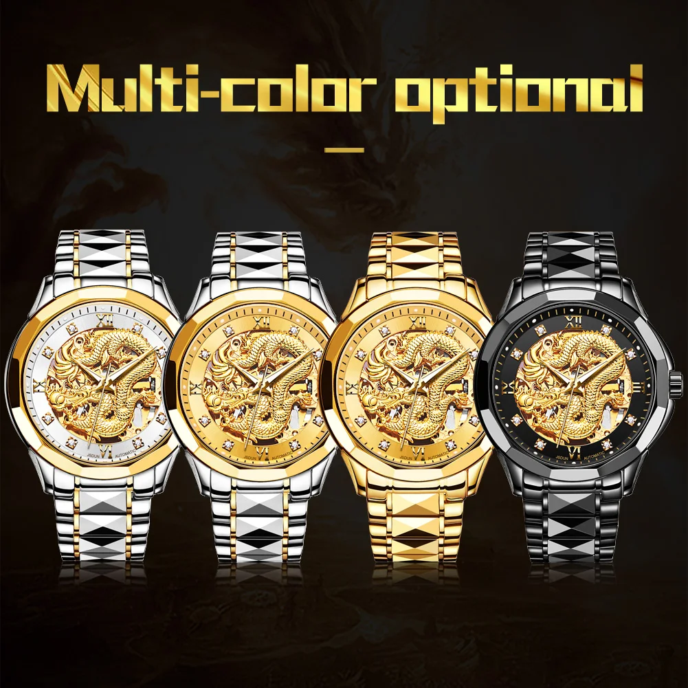 JSDUN Brand Luxury Automatic Mechanical Watches for Men Gold Dragon Watch Waterproof Fashion Unique Gift relogio masculino
