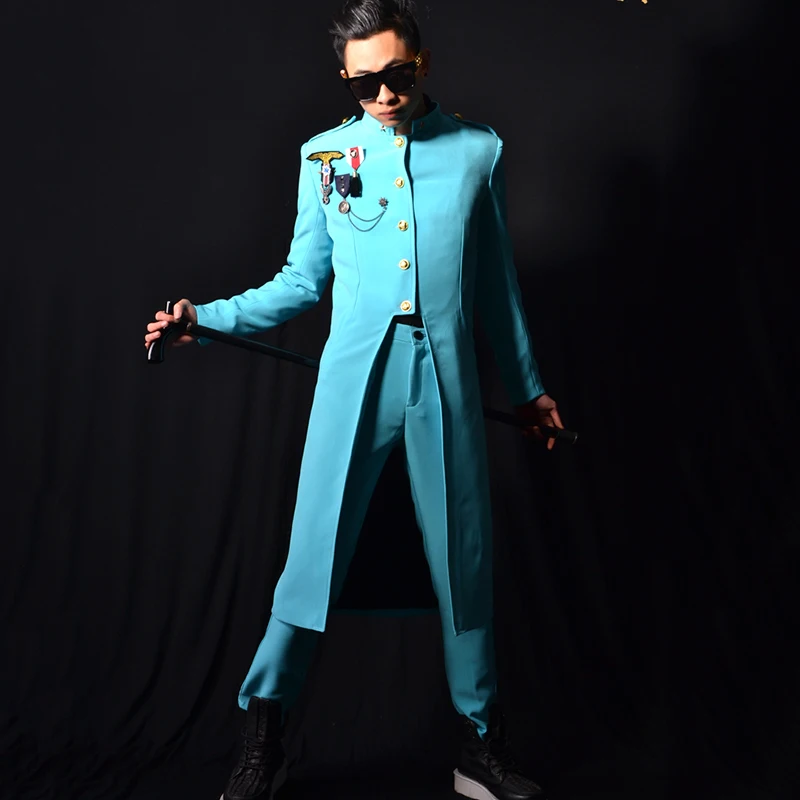 Сделано Nighclub Singer DJ сценические костюмы армейский Стиль Мода Slim Fit длинный плащ новая куртка-ветровка одежда DT1130